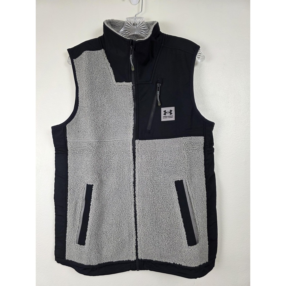 Under Armour UA Mission Vest Mens Medium Gray‎ Black Sherpa Fleece Full Zip NWT